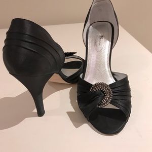 Black satin evening shoes